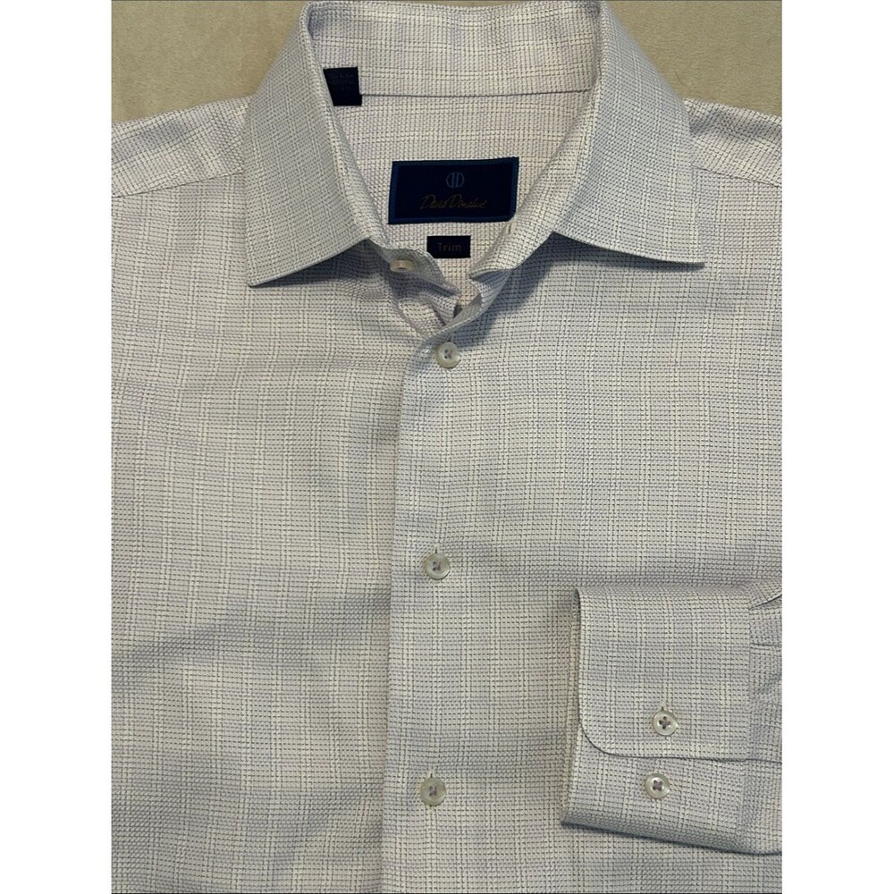 David Donahue Trim Fit Dobby Check Dress Shirt 15.5 34/35 Cotton